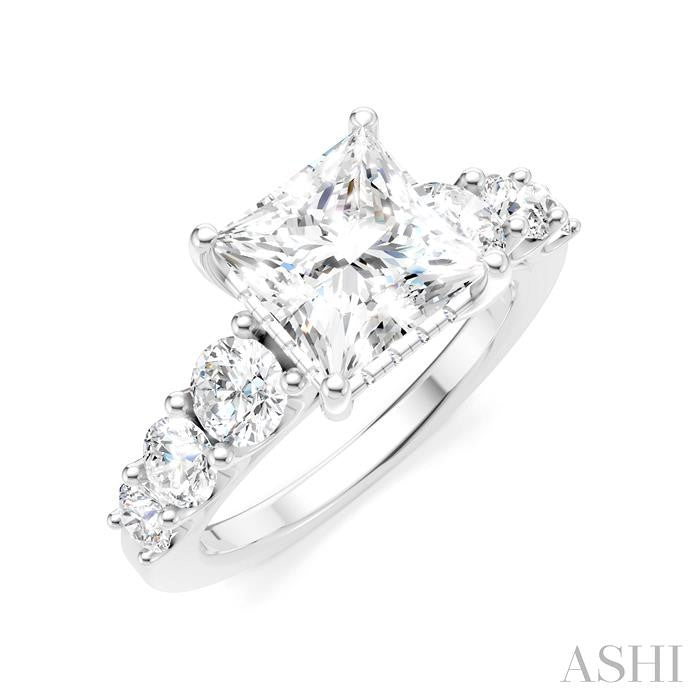 1 1/10 Ctw Princess Shape Round Cut Diamond Semi-Mount Engagement Ring in 14K White Gold