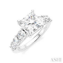 1 1/10 Ctw Princess Shape Round Cut Diamond Semi-Mount Engagement Ring in 14K White Gold