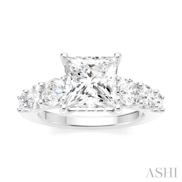 1 1/10 Ctw Princess Shape Round Cut Diamond Semi-Mount Engagement Ring in 14K White Gold