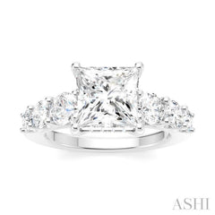 1 1/10 Ctw Princess Shape Round Cut Diamond Semi-Mount Engagement Ring in 14K White Gold