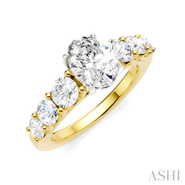 1 1/10 Ctw Oval Shape Round Cut Diamond Semi-Mount Engagement Ring in 14K Yellow and White Gold