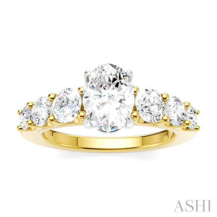 1 1/10 Ctw Oval Shape Round Cut Diamond Semi-Mount Engagement Ring in 14K Yellow and White Gold