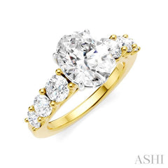 1 1/10 Ctw Oval Shape Round Cut Diamond Semi-Mount Engagement Ring in 14K Yellow and White Gold