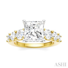 1 1/10 Ctw Princess Shape Round Cut Diamond Semi-Mount Engagement Ring in 14K Yellow and White Gold