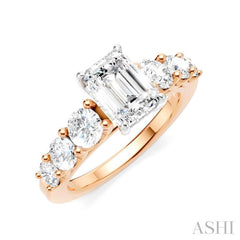 1 1/10 Ctw Emerald Shape Round Cut Diamond Semi-Mount Engagement Ring in 14K Rose and White Gold