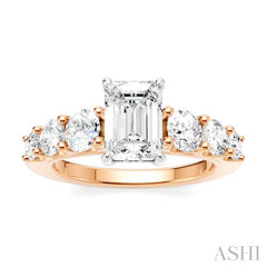 1 1/10 Ctw Emerald Shape Round Cut Diamond Semi-Mount Engagement Ring in 14K Rose and White Gold