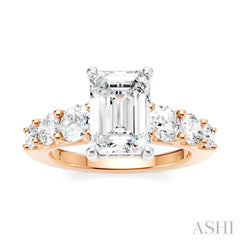 1 1/10 Ctw Emerald Shape Round Cut Diamond Semi-Mount Engagement Ring in 14K Rose and White Gold