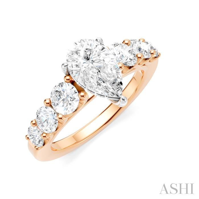 1 1/10 Ctw Pear Shape Round Cut Diamond Semi-Mount Engagement Ring in 14K Rose and White Gold