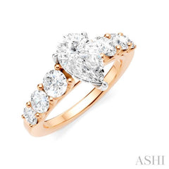 1 1/10 Ctw Pear Shape Round Cut Diamond Semi-Mount Engagement Ring in 14K Rose and White Gold