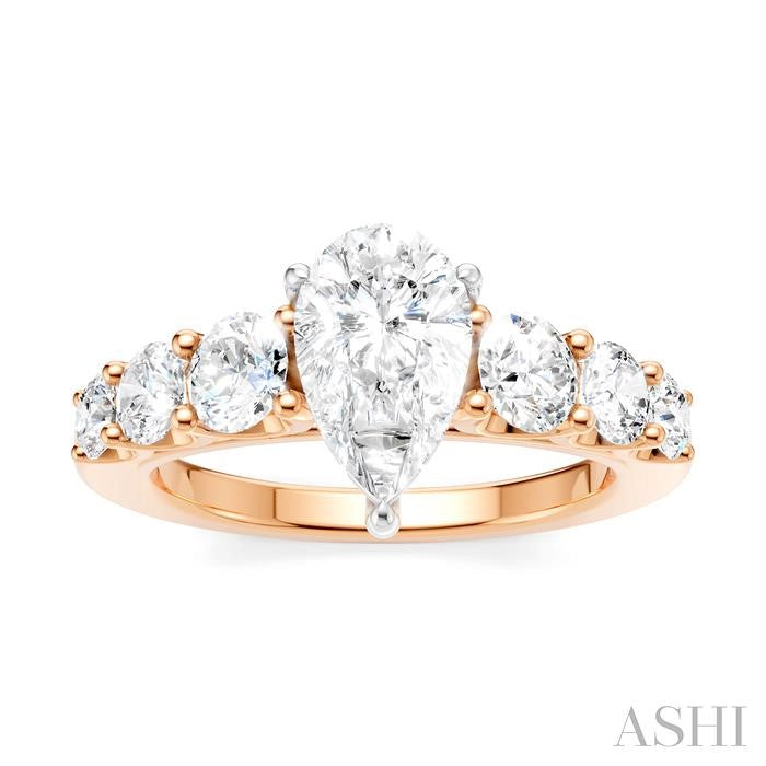 1 1/10 Ctw Pear Shape Round Cut Diamond Semi-Mount Engagement Ring in 14K Rose and White Gold