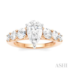 1 1/10 Ctw Pear Shape Round Cut Diamond Semi-Mount Engagement Ring in 14K Rose and White Gold