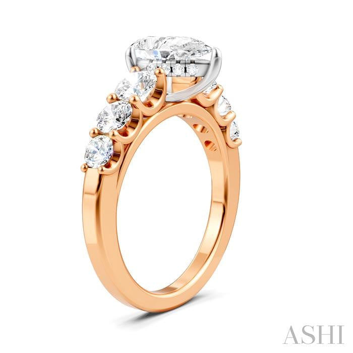 1 1/10 Ctw Pear Shape Round Cut Diamond Semi-Mount Engagement Ring in 14K Rose and White Gold