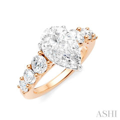 1 1/10 Ctw Pear Shape Round Cut Diamond Semi-Mount Engagement Ring in 14K Rose and White Gold