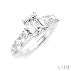 1 1/10 Ctw Emerald Shape Round Cut Diamond Semi-Mount Engagement Ring in 14K White Gold