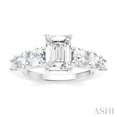 1 1/10 Ctw Emerald Shape Round Cut Diamond Semi-Mount Engagement Ring in 14K White Gold