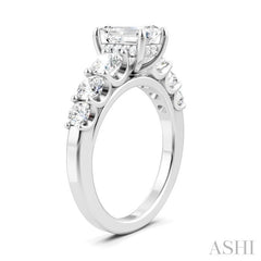 1 1/10 Ctw Emerald Shape Round Cut Diamond Semi-Mount Engagement Ring in 14K White Gold