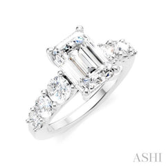 1 1/10 Ctw Emerald Shape Round Cut Diamond Semi-Mount Engagement Ring in 14K White Gold