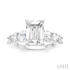 1 1/10 Ctw Emerald Shape Round Cut Diamond Semi-Mount Engagement Ring in 14K White Gold