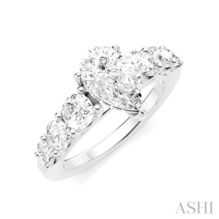 1 1/10 Ctw Pear Shape Round Cut Diamond Semi-Mount Engagement Ring in 14K White Gold