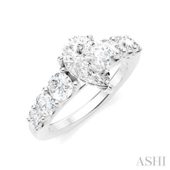 1 1/10 Ctw Pear Shape Round Cut Diamond Semi-Mount Engagement Ring in 14K White Gold