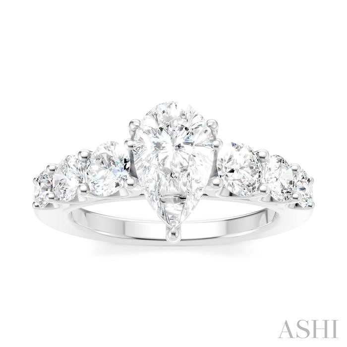 1 1/10 Ctw Pear Shape Round Cut Diamond Semi-Mount Engagement Ring in 14K White Gold