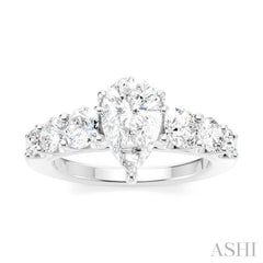 1 1/10 Ctw Pear Shape Round Cut Diamond Semi-Mount Engagement Ring in 14K White Gold