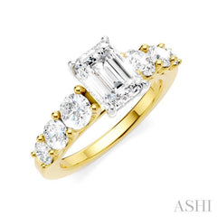 1 1/10 Ctw Emerald Shape Round Cut Diamond Semi-Mount Engagement Ring in 14K Yellow and White Gold