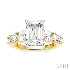 1 1/10 Ctw Emerald Shape Round Cut Diamond Semi-Mount Engagement Ring in 14K Yellow and White Gold