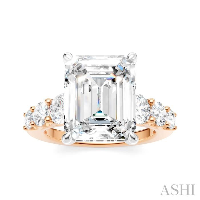 1 1/4 Ctw Emerald Shape Round Cut Diamond Semi-Mount Engagement Ring in 14K Rose and White Gold