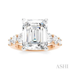 1 1/4 Ctw Emerald Shape Round Cut Diamond Semi-Mount Engagement Ring in 14K Rose and White Gold