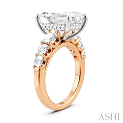 1 1/4 Ctw Emerald Shape Round Cut Diamond Semi-Mount Engagement Ring in 14K Rose and White Gold