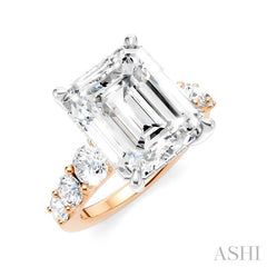 1 1/4 Ctw Emerald Shape Round Cut Diamond Semi-Mount Engagement Ring in 14K Rose and White Gold
