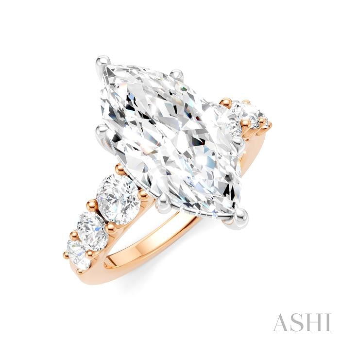 1 1/5 Ctw Marquise Shape Round Cut Diamond Semi-Mount Engagement Ring in 14K Rose and White Gold
