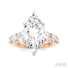 1 1/5 Ctw Marquise Shape Round Cut Diamond Semi-Mount Engagement Ring in 14K Rose and White Gold