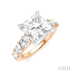 1 1/5 Ctw Princess Shape Round Cut Diamond Semi-Mount Engagement Ring in 14K Rose and White Gold