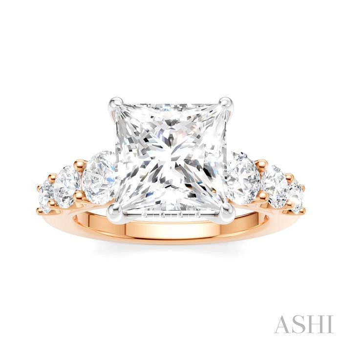 1 1/5 Ctw Princess Shape Round Cut Diamond Semi-Mount Engagement Ring in 14K Rose and White Gold