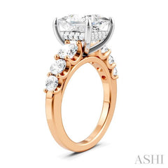 1 1/5 Ctw Princess Shape Round Cut Diamond Semi-Mount Engagement Ring in 14K Rose and White Gold