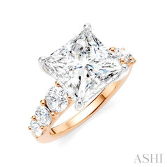 1 1/4 Ctw Princess Shape Round Cut Diamond Semi-Mount Engagement Ring in 14K Rose and White Gold