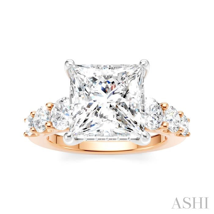 1 1/4 Ctw Princess Shape Round Cut Diamond Semi-Mount Engagement Ring in 14K Rose and White Gold
