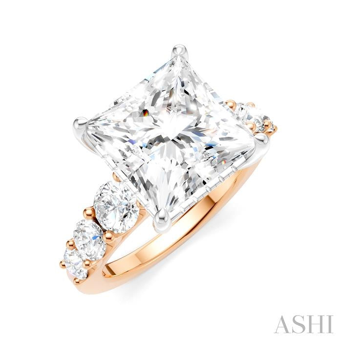 1 1/4 Ctw Princess Shape Round Cut Diamond Semi-Mount Engagement Ring in 14K Rose and White Gold