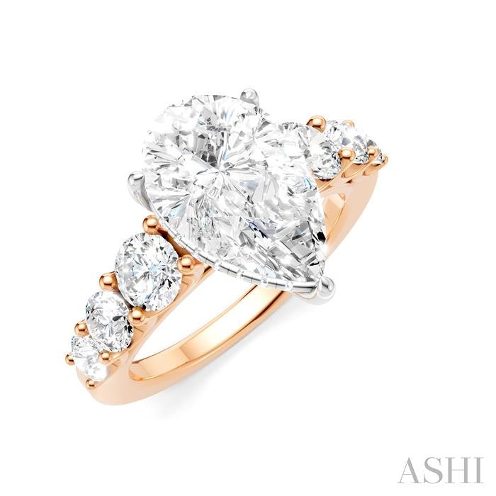 1 1/5 Ctw Pear Shape Round Cut Diamond Semi-Mount Engagement Ring in 14K Rose and White Gold