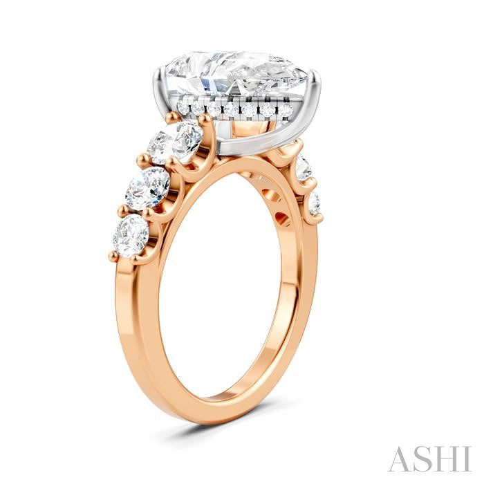 1 1/5 Ctw Pear Shape Round Cut Diamond Semi-Mount Engagement Ring in 14K Rose and White Gold