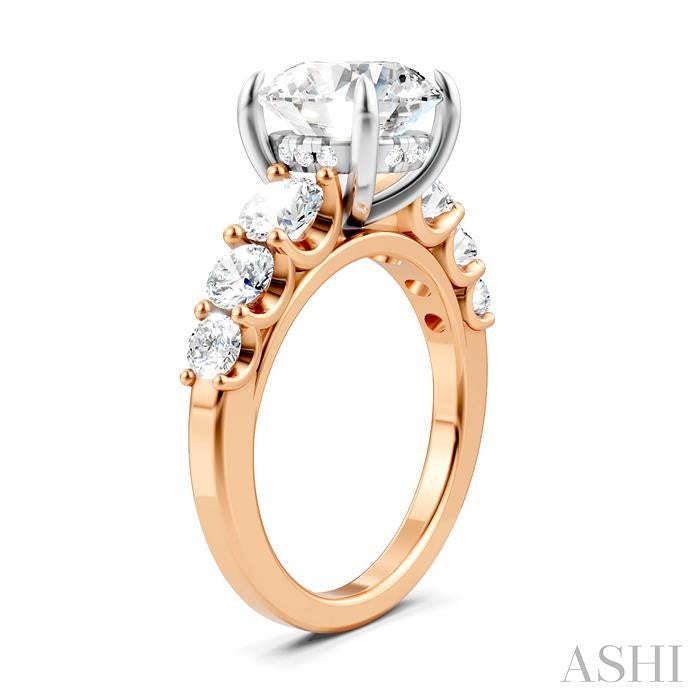 1 1/5 Ctw Round Shape Round Cut Diamond Semi-Mount Engagement Ring in 14K Rose and White Gold