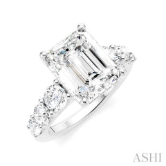 1 1/5 Ctw Emerald Shape Round Cut Diamond Semi-Mount Engagement Ring in 14K White Gold