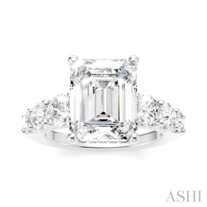 1 1/5 Ctw Emerald Shape Round Cut Diamond Semi-Mount Engagement Ring in 14K White Gold