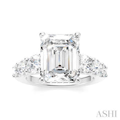 1 1/5 Ctw Emerald Shape Round Cut Diamond Semi-Mount Engagement Ring in 14K White Gold