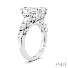 1 1/5 Ctw Emerald Shape Round Cut Diamond Semi-Mount Engagement Ring in 14K White Gold