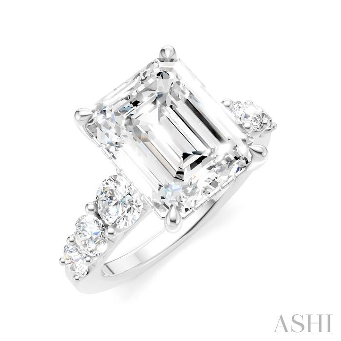 1 1/4 Ctw Emerald Shape Round Cut Diamond Semi-Mount Engagement Ring in 14K White Gold