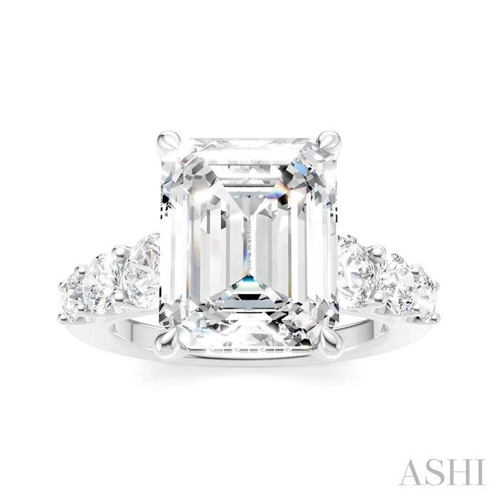 1 1/4 Ctw Emerald Shape Round Cut Diamond Semi-Mount Engagement Ring in 14K White Gold