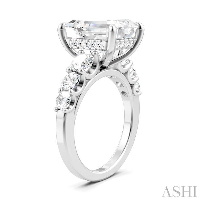 1 1/4 Ctw Emerald Shape Round Cut Diamond Semi-Mount Engagement Ring in 14K White Gold